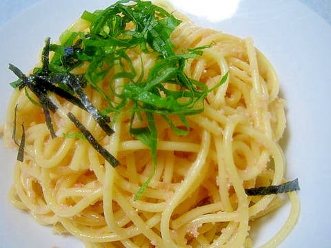 シンプル材料で美味しい☆明太子とシソのスパゲッティ